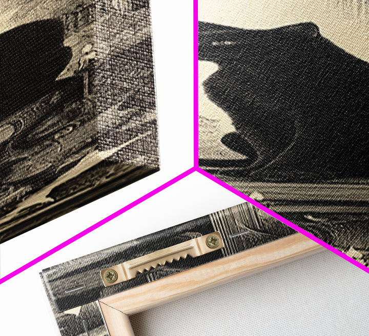 The Black Cat Familiar, Gothic Engraving Art, Tall Narrow Wall Art, Macabre Wall Art, Framed Canvas Print, Halloween Wall Art
