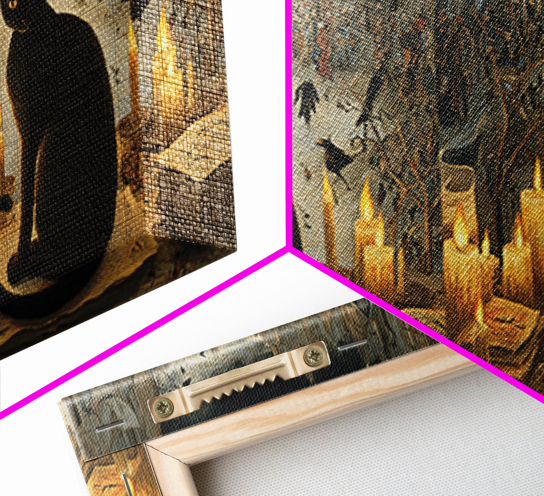 The Black Cat Familiar, Northern Renaissance Horror, Wide Panoramic Art, Dark Halloween Decor, Canvas Print, Halloween Wall Art