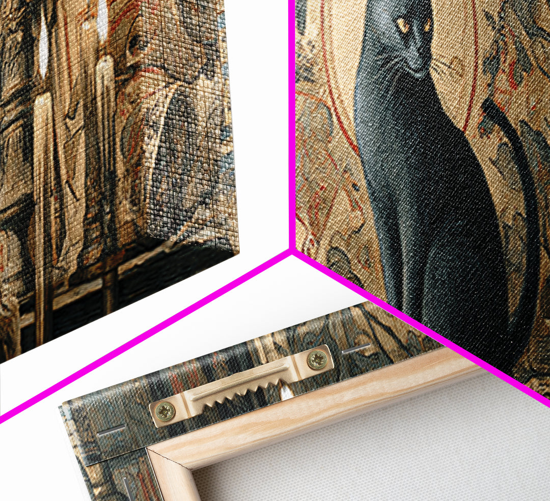 The Black Cat Familiar, Dark Renaissance Art, Extra Wide Wall Art, Dark Fantasy Wall Art, Framed Canvas Print, Halloween Wall Art
