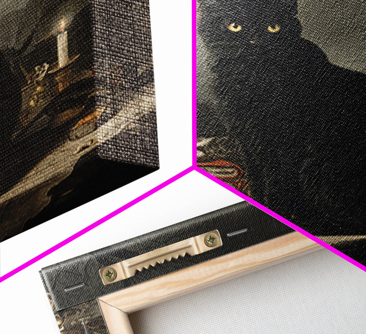 The Black Cat Familiar, Baroque Witchcraft Art, Square Wall Art, Macabre Wall Art, Framed Canvas Print, Halloween Wall Art