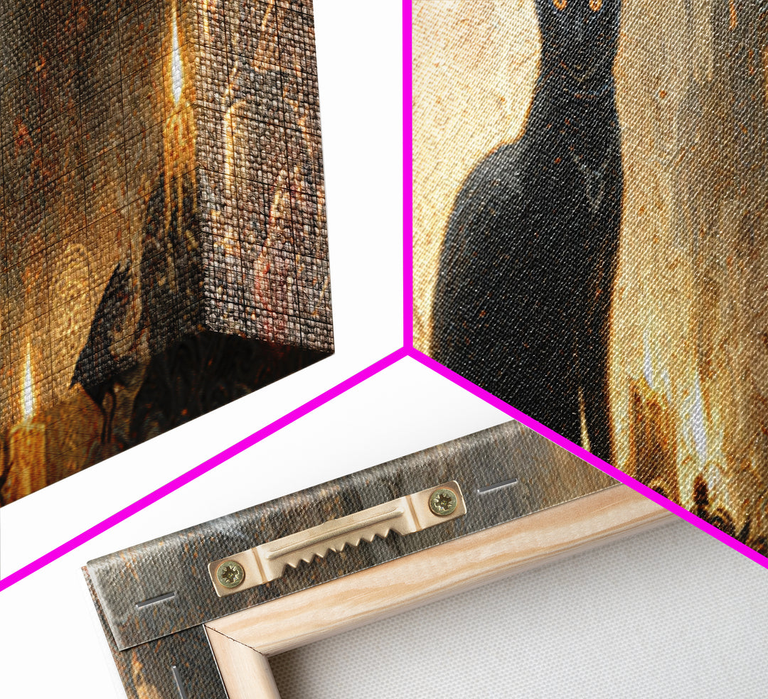 The Black Cat Familiar, Apocalyptic Romantic Art, Extra Wide Wall Art, Dark Fantasy Wall Art, Framed Canvas Print, Halloween Wall Art