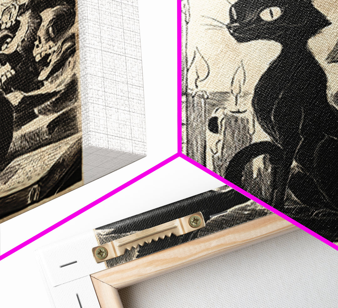The Black Cat Familiar, Macabre Folk Print Art, Square Wall Art, Macabre Wall Art, Framed Canvas Print, Halloween Wall Art