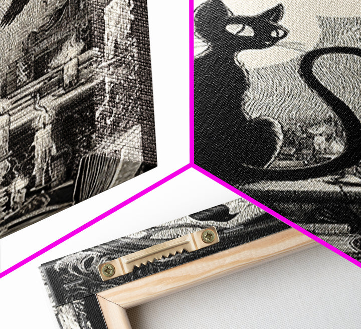 The Black Cat Familiar, Victorian Macabre Art, Vertical Wall Art, Dark Fantasy Wall Art, Framed Canvas Print, Halloween Wall Art