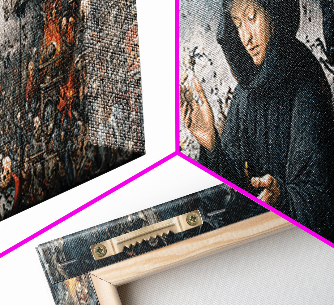 The Raven Keeper, Medieval Grotesque Art, Extra Wide Wall Art, Gothic Horror Wall Art, Framed Canvas Print, Halloween Wall Art