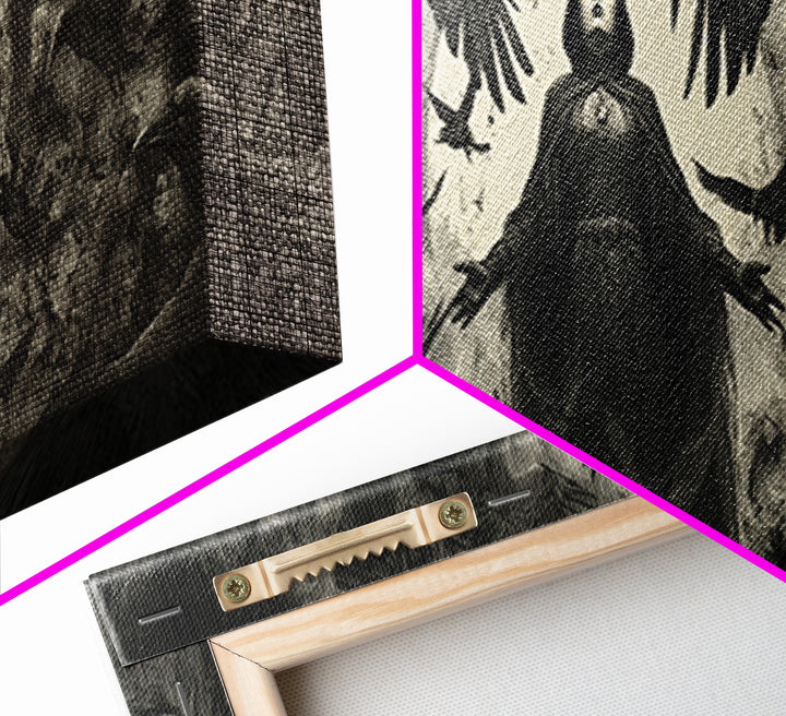 The Raven Keeper, Dark Symbolist Art, Extra Wide Wall Art, Gothic Horror Wall Art, Canvas Print, Halloween Wall Art