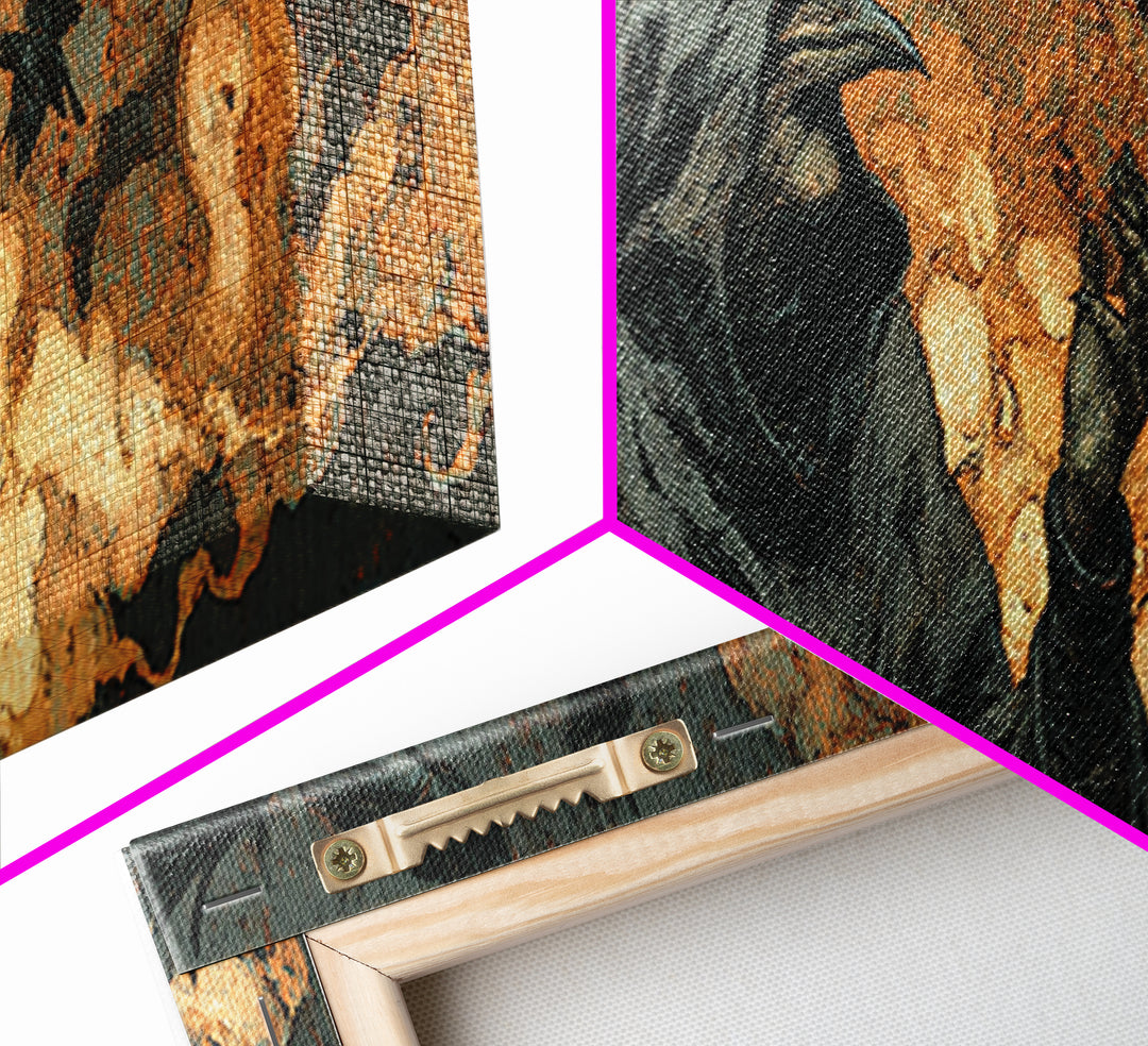The Raven Keeper, Symbolist Etching Art, Extra Wide Wall Art, Dark Fantasy Wall Art, Canvas Print, Halloween Wall Art, Halloween Decor
