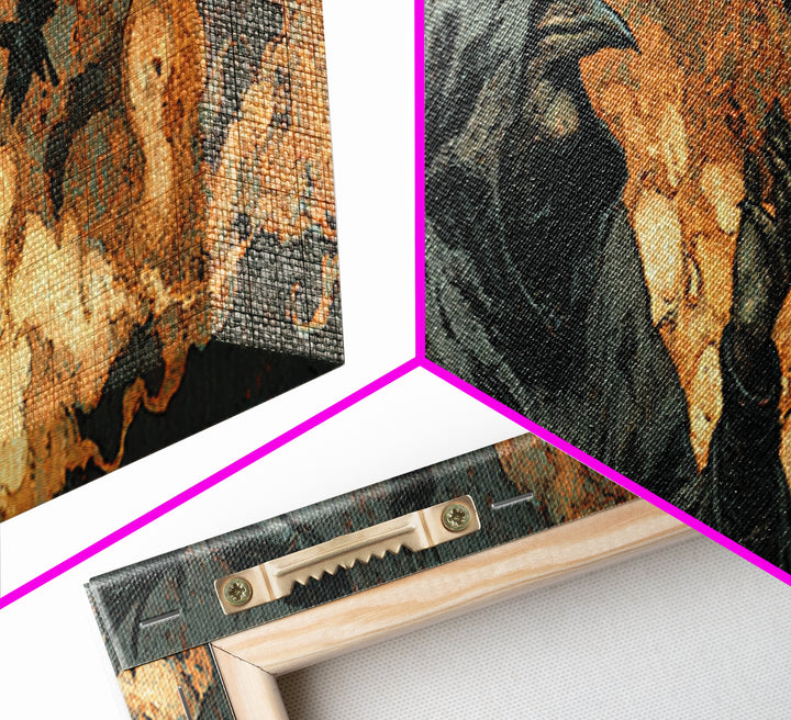 The Raven Keeper, Symbolist Etching Art, Extra Wide Wall Art, Dark Fantasy Wall Art, Canvas Print, Halloween Wall Art, Halloween Decor