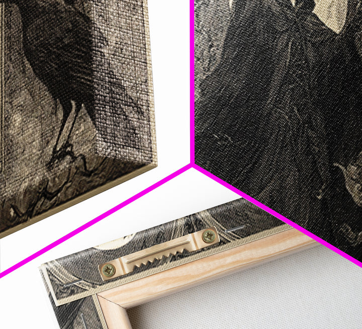 The Raven Keeper, Expressionist Nightmare Art, Wide Panoramic Art, Dark Halloween Decor, Framed Canvas Print, Halloween Wall Art