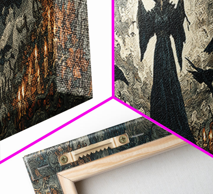 The Raven Keeper, Gothic Storybook Art, Extra Wide Wall Art, Gothic Horror Wall Art, Framed Canvas Print, Halloween Wall Art