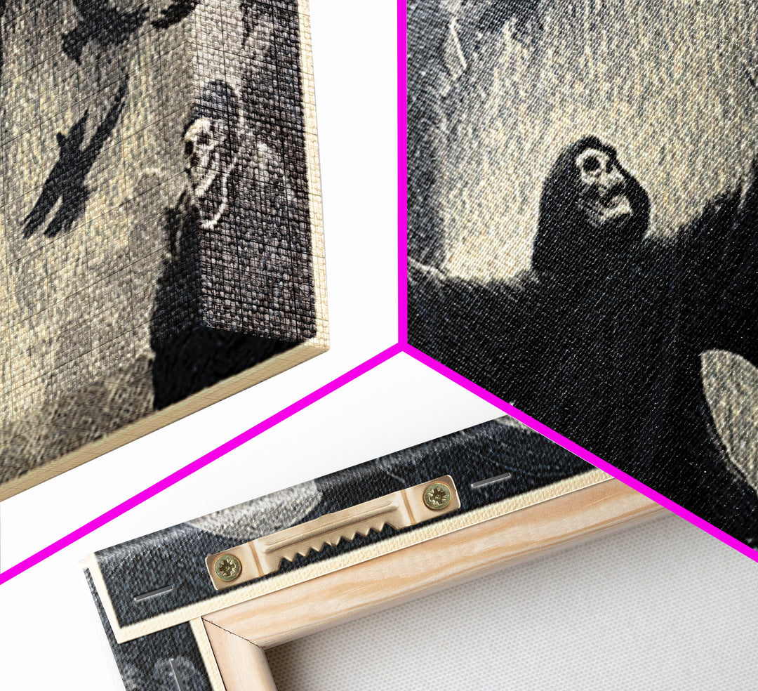 The Raven Keeper, Macabre Folk Print Art, Wide Panoramic Art, Dark Fantasy Wall Art, Canvas Print, Halloween Wall Art