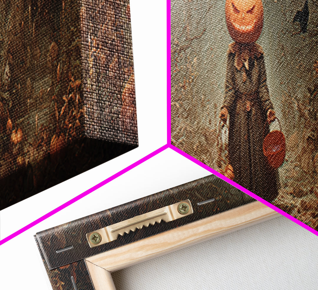 The Pumpkin-Headed Child, Medieval Grotesque Art, Extra Wide Wall Art, Macabre Wall Art, Canvas Print, Halloween Wall Art