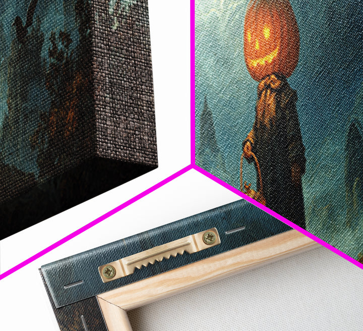 The Pumpkin-Headed Child, Apocalyptic Romantic Art, Extra Wide Wall Art, Gothic Horror Wall Art, Canvas Print, Halloween Wall Art