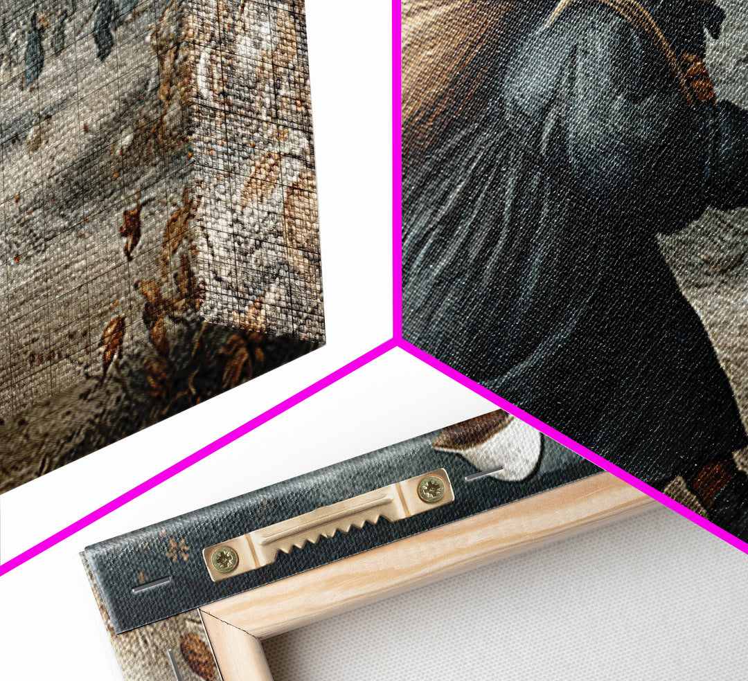 The Masked Candy Collector, Northern Renaissance Horror, Wide Panoramic Art, Gothic Horror Wall Art, Framed Canvas Print
