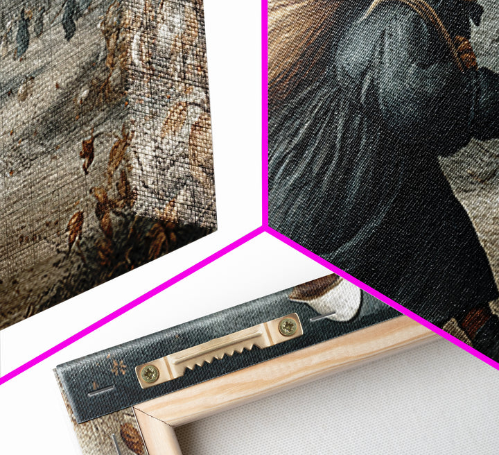 The Masked Candy Collector, Northern Renaissance Horror, Wide Panoramic Art, Gothic Horror Wall Art, Framed Canvas Print