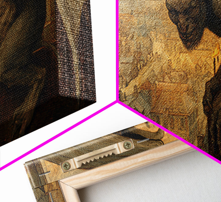 The Gargoyle Sentinel, Northern Renaissance Horror, Wide Panoramic Art, Gothic Horror Wall Art, Canvas Print, Halloween Wall Art