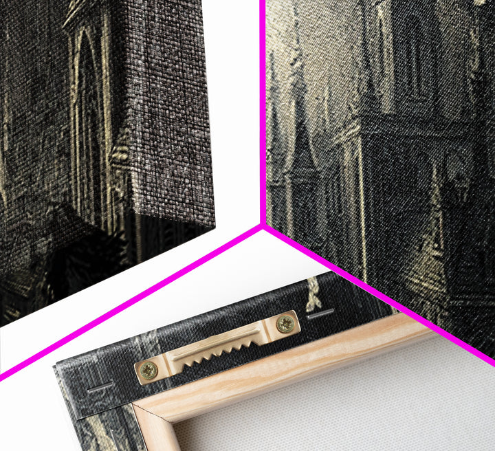 The Gargoyle Sentinel, Macabre Folk Print Art, Extra Wide Wall Art, Macabre Wall Art, Canvas Print, Halloween Wall Art