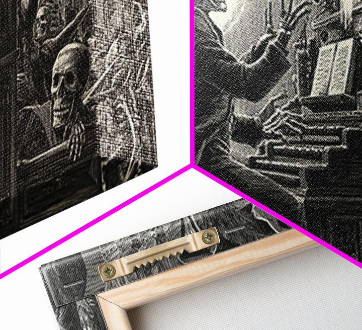 The Phantom Organist, Macabre Folk Print Art, Wide Panoramic Art, Dark Fantasy Wall Art, Framed Canvas Print, Halloween Wall Art