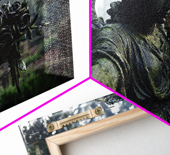 The Weeping Cemetery Angel, Symbolist Etching Art, Landscape Wall Art, Dark Fantasy Wall Art, Canvas Print, Halloween Wall Art