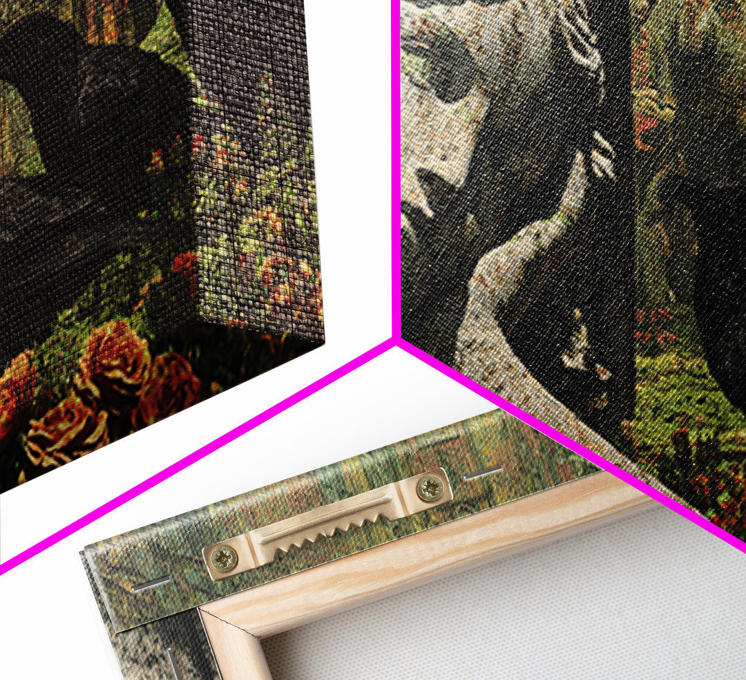 The Weeping Cemetery Angel, Grotesque Carnival Art, Wide Panoramic Art, Dark Halloween Decor, Framed Canvas Print, Halloween Wall Art