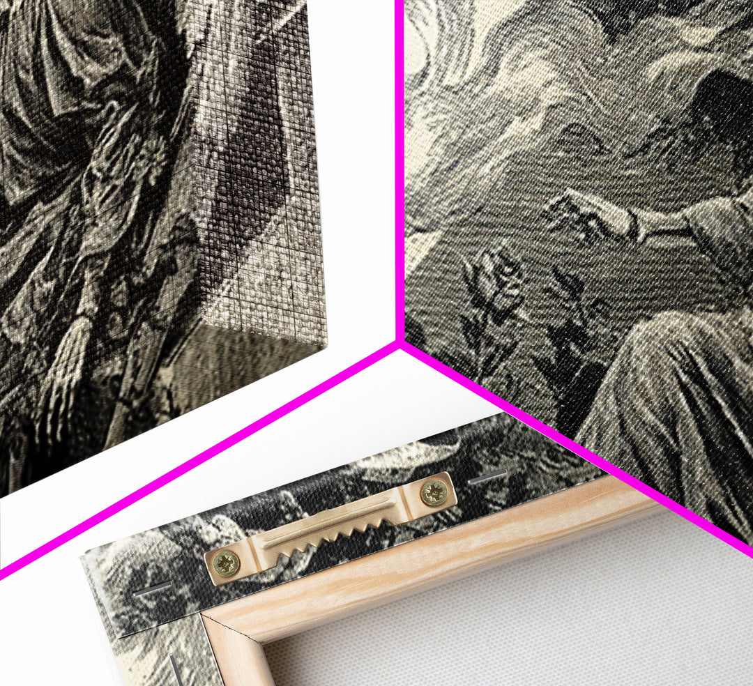 The Weeping Cemetery Angel, Macabre Folk Print Art, Wide Panoramic Art, Macabre Wall Art, Canvas Print, Halloween Wall Art