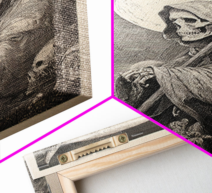 The Fog-Bound Reaper, Renaissance Engraving Art, Vertical Wall Art, Gothic Horror Wall Art, Canvas Print, Halloween Wall Art