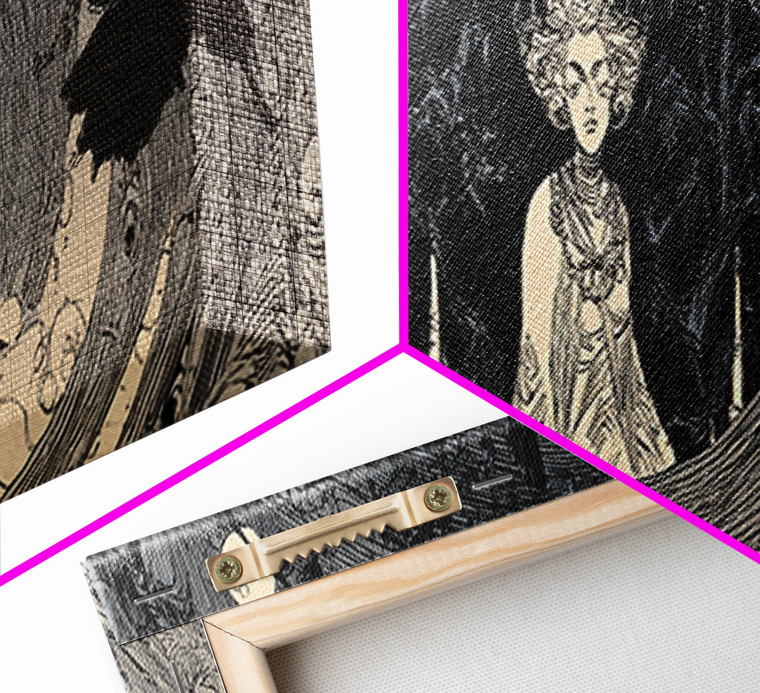 The Attic Whisperer, Decadent Line Art, Extra Wide Wall Art, Macabre Wall Art, Framed Canvas Print, Halloween Wall Art