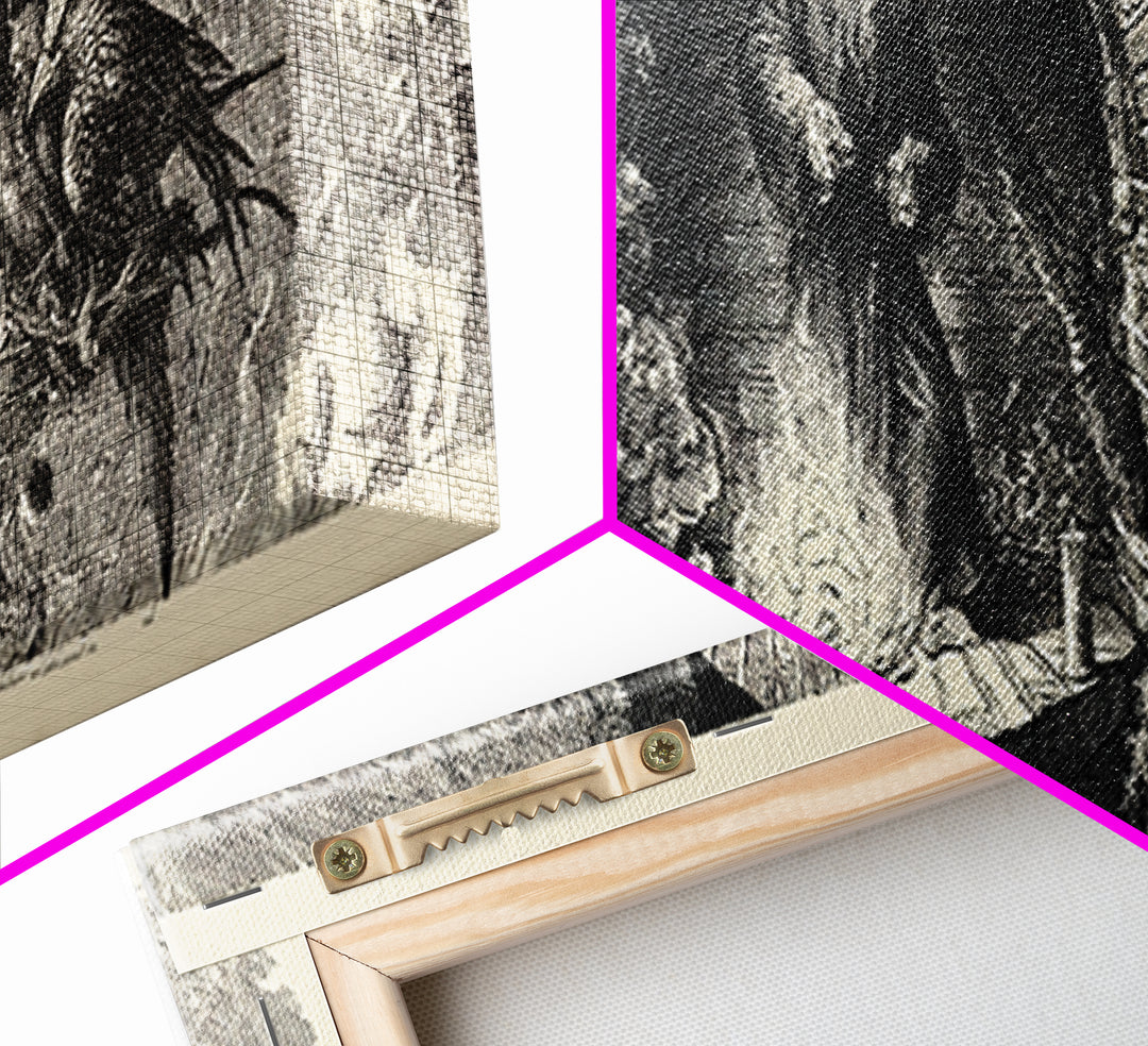 The Chimney Phantom, Renaissance Engraving Art, Extra Wide Wall Art, Gothic Horror Wall Art, Framed Canvas Print, Halloween Wall Art