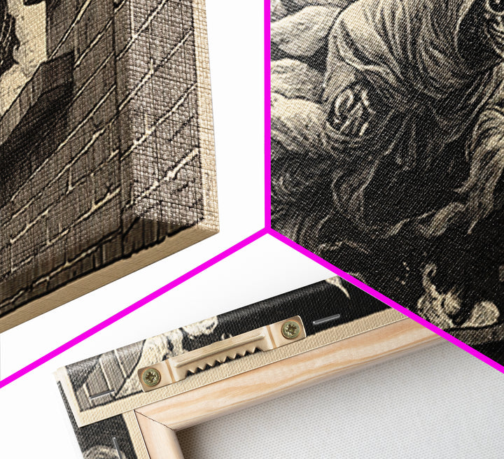 The Chimney Phantom, Macabre Folk Print Art, Wide Panoramic Art, Macabre Wall Art, Framed Canvas Print, Halloween Wall Art
