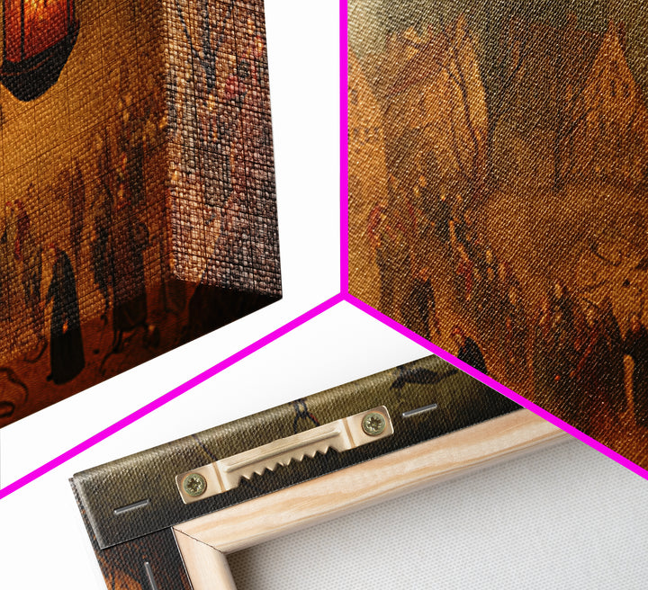 The Lantern Specter, Northern Renaissance Horror, Wide Panoramic Art, Dark Fantasy Wall Art, Canvas Print, Halloween Wall Art