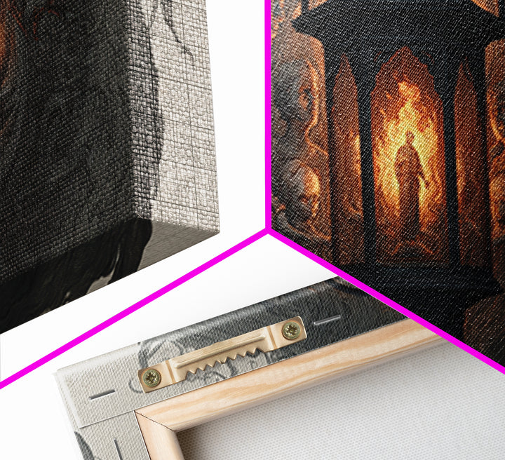 The Lantern Specter, Visionary Gothic Art, Wide Panoramic Art, Dark Fantasy Wall Art, Framed Canvas Print, Halloween Wall Art