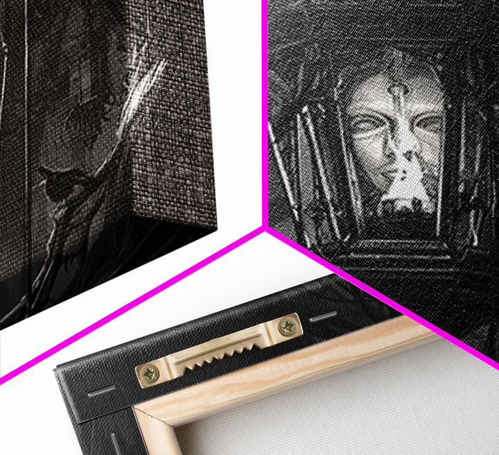 The Lantern Specter, Biomechanical Horror Art, Square Wall Art, Dark Halloween Decor, Canvas Print, Halloween Wall Art
