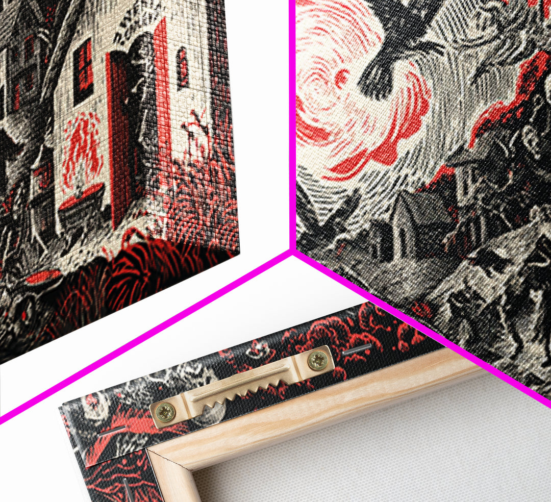 The Red-Eyed Night Hag, Macabre Folk Print Art, Wide Panoramic Art, Gothic Horror Wall Art, Canvas Print, Halloween Wall Art