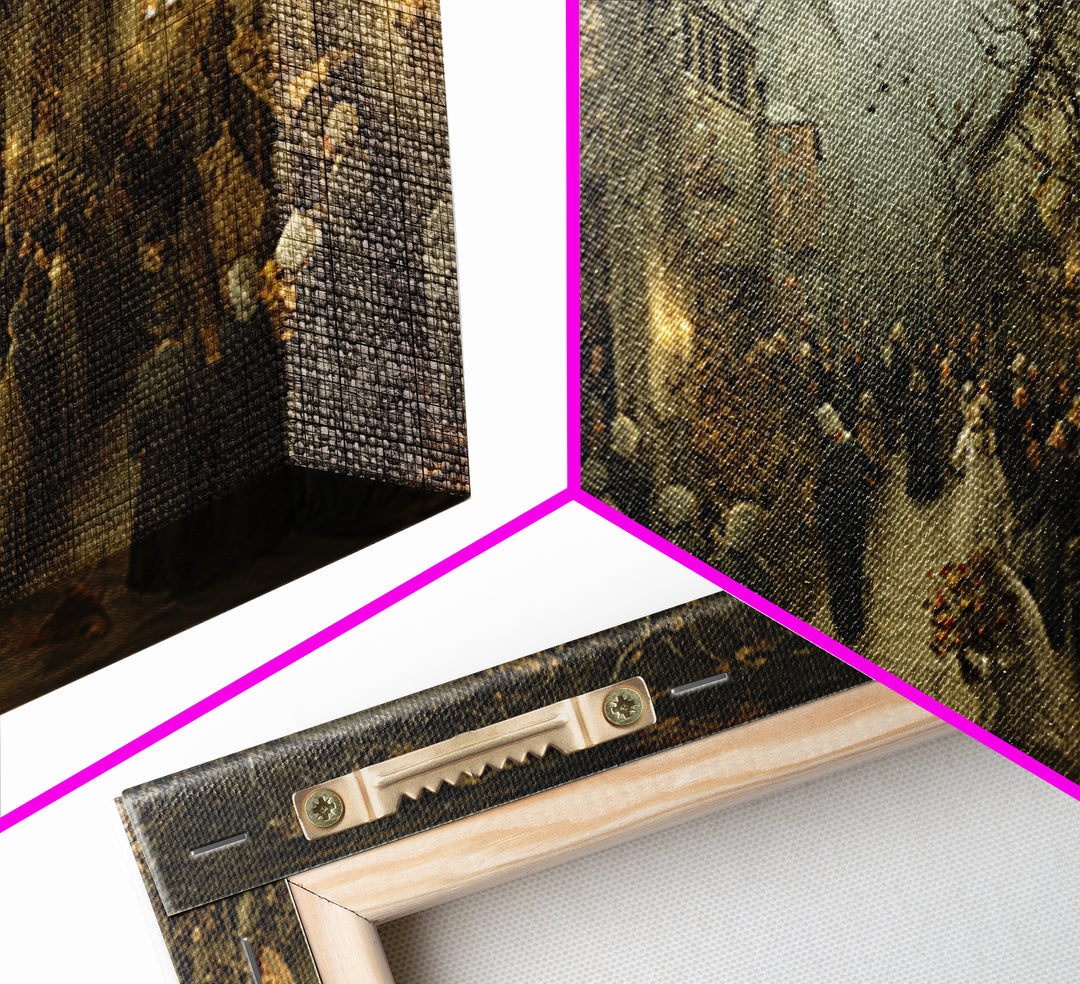 The Ghostly Groom, Northern Renaissance Horror, Wide Panoramic Art, Macabre Wall Art, Framed Canvas Print, Halloween Wall Art