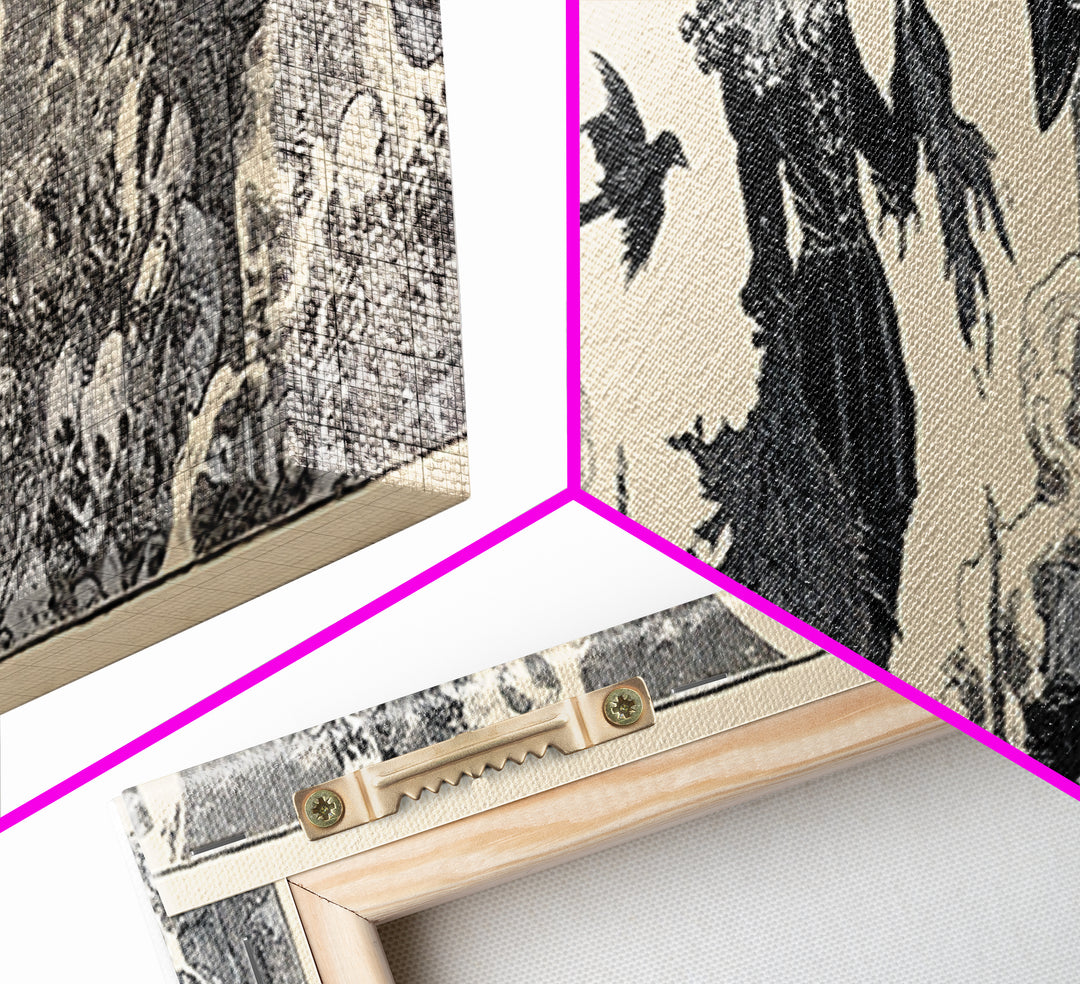 The Phantom Jester, Decadent Line Art, Extra Wide Wall Art, Gothic Horror Wall Art, Framed Canvas Print, Halloween Wall Art