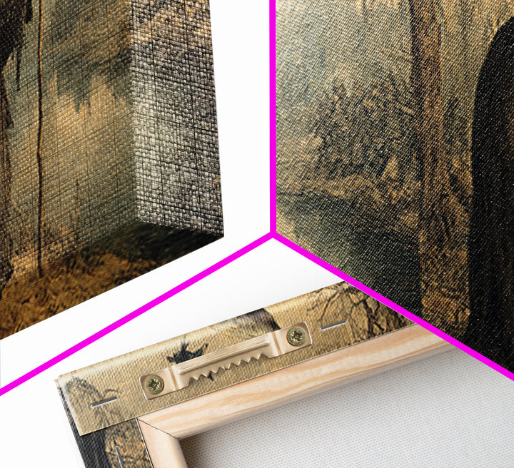 The Swamp Witch, Northern Renaissance Horror, Wide Panoramic Art, Dark Halloween Decor, Canvas Print, Halloween Wall Art