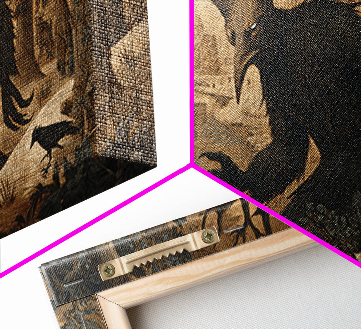 The Antlered Forest Spirit, Northern Renaissance Horror, Wide Panoramic Art, Macabre Wall Art, Canvas Print, Halloween Wall Art
