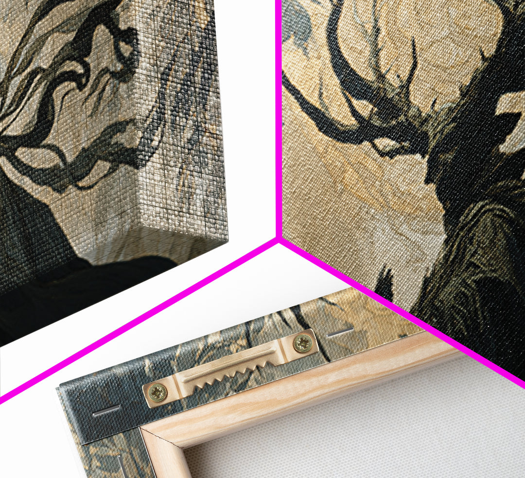 The Antlered Forest Spirit, Visionary Gothic Art, Wide Panoramic Art, Dark Fantasy Wall Art, Canvas Print, Halloween Wall Art