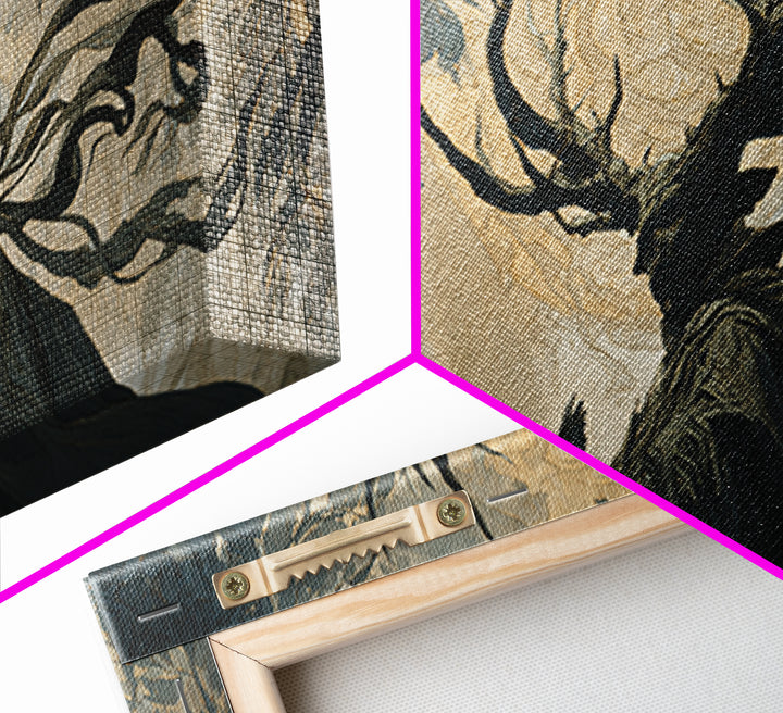 The Antlered Forest Spirit, Visionary Gothic Art, Wide Panoramic Art, Dark Fantasy Wall Art, Canvas Print, Halloween Wall Art