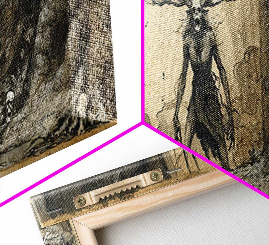 The Antlered Forest Spirit, Decadent Gothic Art, Extra Wide Wall Art, Macabre Wall Art, Framed Canvas Print, Halloween Wall Art
