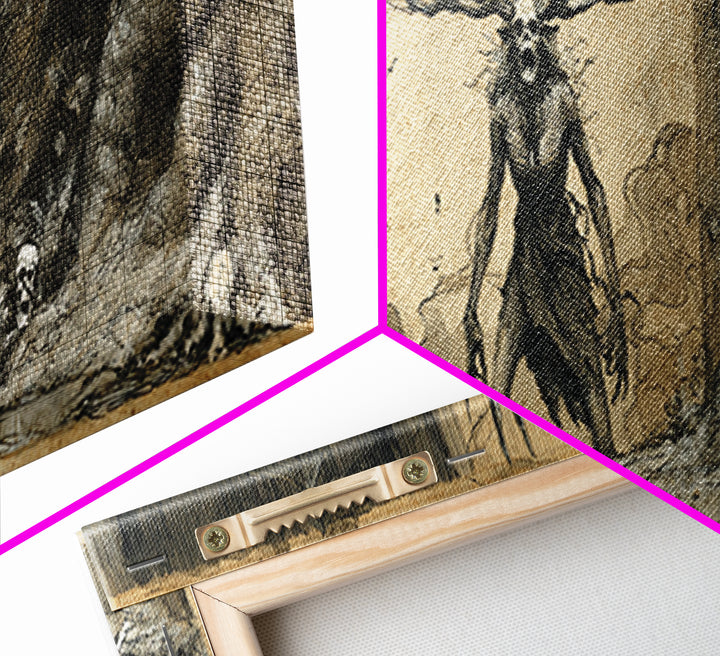 The Antlered Forest Spirit, Decadent Gothic Art, Extra Wide Wall Art, Macabre Wall Art, Framed Canvas Print, Halloween Wall Art
