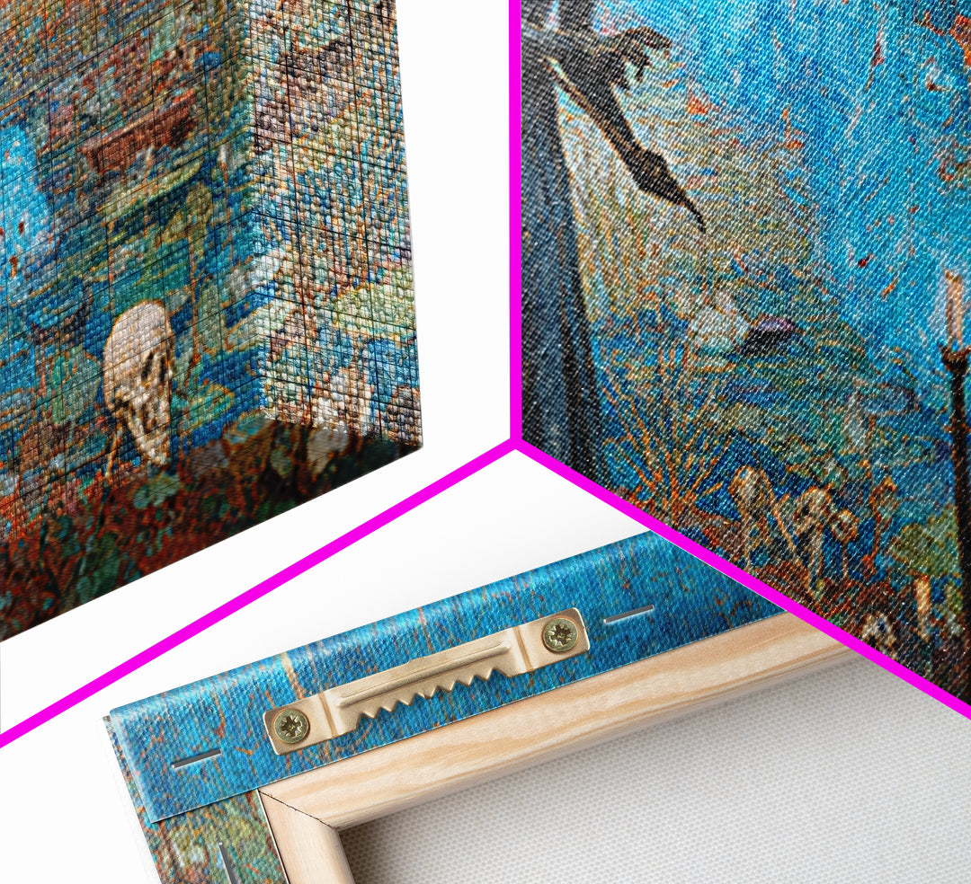 The Will-O'-The-Wisp Shepherd, Grotesque Carnival Art, Wide Panoramic Art, Dark Fantasy Wall Art, Framed Canvas Print, Halloween Wall Art