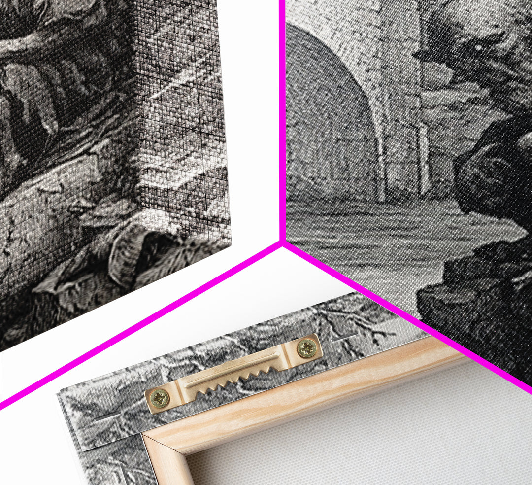 The Bridge Troll At Midnight, Renaissance Engraving Art, Square Wall Art, Gothic Horror Wall Art, Canvas Print, Halloween Wall Art