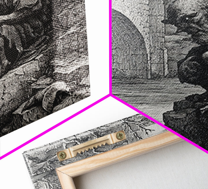 The Bridge Troll At Midnight, Renaissance Engraving Art, Square Wall Art, Gothic Horror Wall Art, Canvas Print, Halloween Wall Art