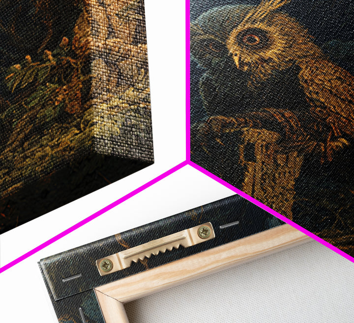 The Owl-Faced Omen, Baroque Witchcraft Art, Square Wall Art, Dark Fantasy Wall Art, Framed Canvas Print, Halloween Wall Art