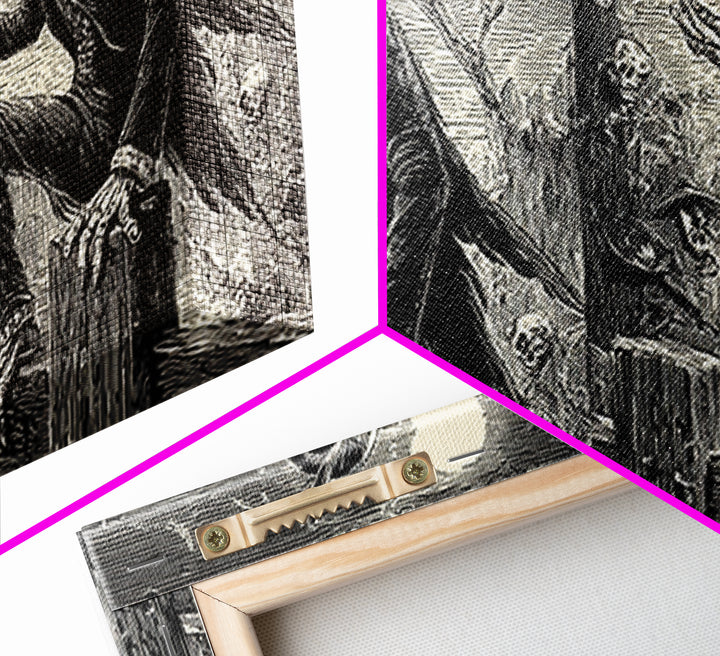 The Owl-Faced Omen, Macabre Folk Print Art, Wide Panoramic Art, Gothic Horror Wall Art, Canvas Print, Halloween Wall Art