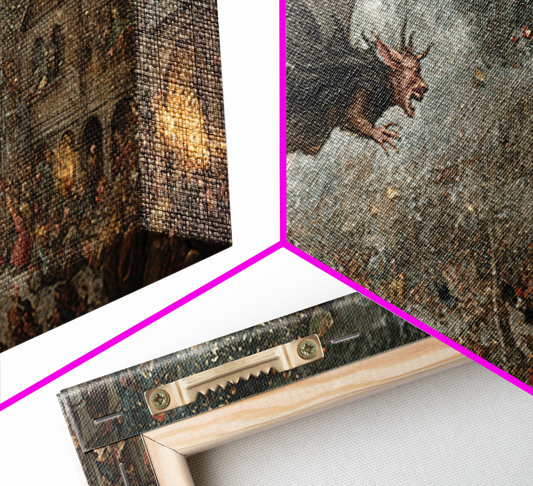 The Bat-Winged Imp, Northern Renaissance Horror, Wide Panoramic Art, Macabre Wall Art, Framed Canvas Print, Halloween Wall Art
