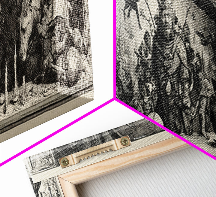 The Bat-Winged Imp, Renaissance Engraving Art, Extra Wide Wall Art, Dark Fantasy Wall Art, Canvas Print, Halloween Wall Art
