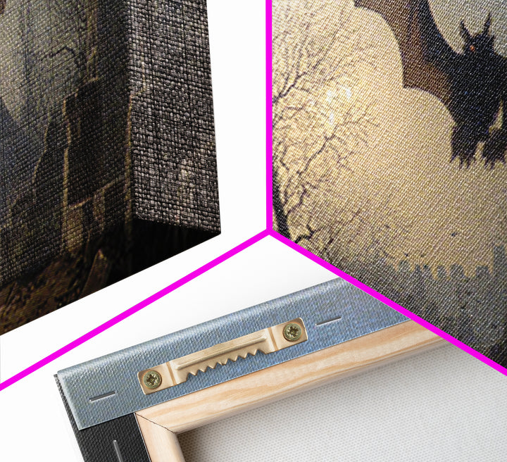 The Bat-Winged Imp, Romantic Gothic Landscape, Wide Panoramic Art, Dark Fantasy Wall Art, Canvas Print, Halloween Wall Art