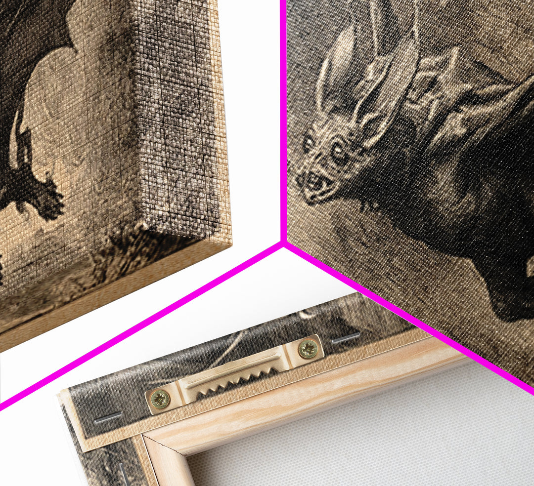 The Bat-Winged Imp, Expressionist Nightmare Art, Wide Panoramic Art, Dark Fantasy Wall Art, Framed Canvas Print, Halloween Wall Art