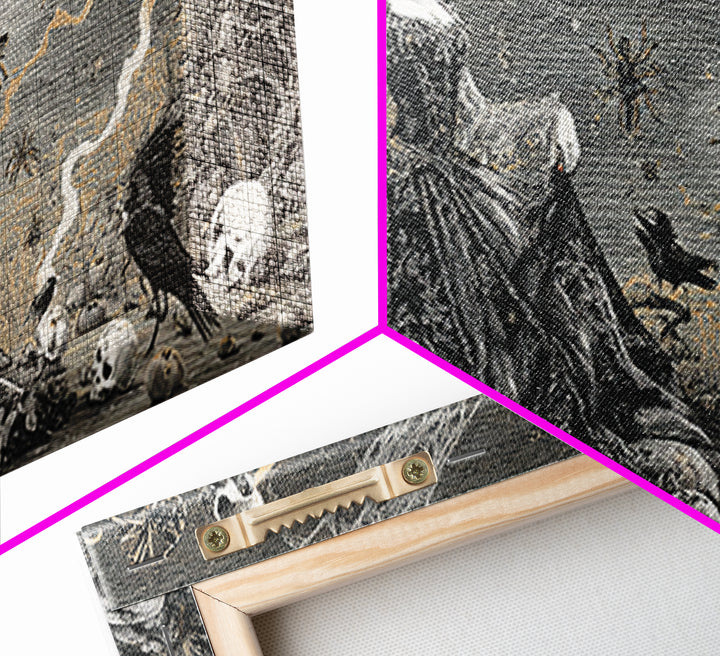 The Spider Queen, Macabre Folk Print Art, Wide Panoramic Art, Dark Halloween Decor, Canvas Print, Halloween Wall Art